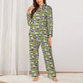 thumbnail image 2 of KLL Striped With Palm Tree Branches Print Women's Long Sleeve Pajamas with Pants Sleepwear Loungewear 2 Set-XX-Large, 2 of 7