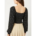 thumbnail image 4 of Women Sweetheart Neckline Long Sleeve Smocked Floral Jersey Blouse Top, 4 of 5