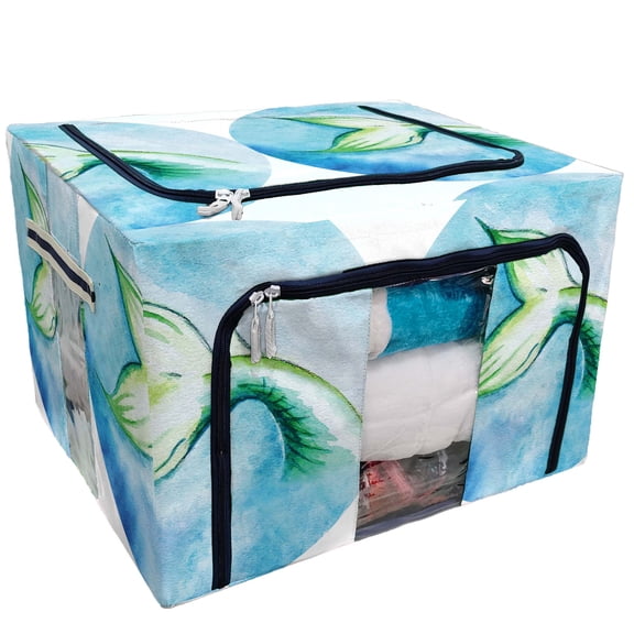 PKQWTM Watercolor Mermaid Tail Circle Storage Bag Clear Window Storage Bins Boxes Large Capacity Foldable Stackable Organizer With Steel Metal Frame For Bedding,Clothes,Closets, Bedrooms