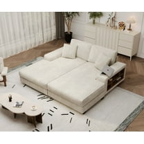 Aukfa 79.5" Oversized Double Chaise Lounges Sofa, Plush Corduroy Sectional with Storage Armrests, Memory Foam Loveseat Sleeper Sofa Couch for Living Room/Bedroom, Beige