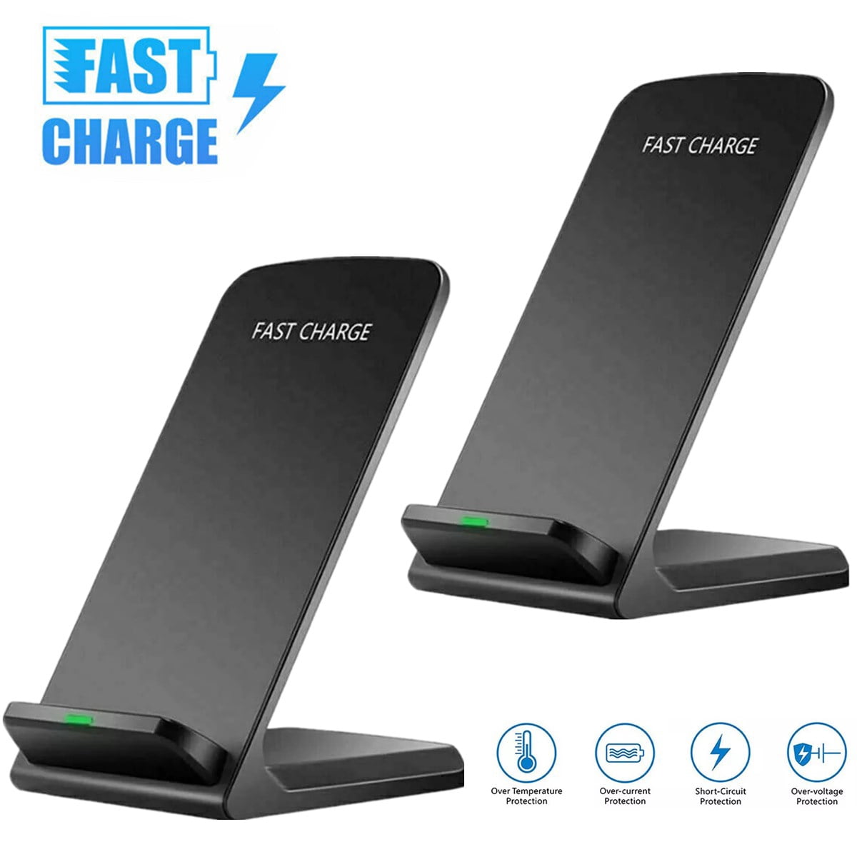 2‑Pack Wireless Fast Charger Stand Dock Cradle Universal Qi Charging Pad Compatible with iPhone Samsung Galaxy Android Phones Desk Mount USB‑C Power Delivery