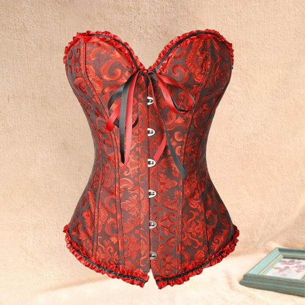 Mujeres Corset Top Floral Encaje Deshuesado Overbust Gothic cinturo para  Navidad y fiestas negro y rojo L L Yinane Corsé con ribete de encaje  floral