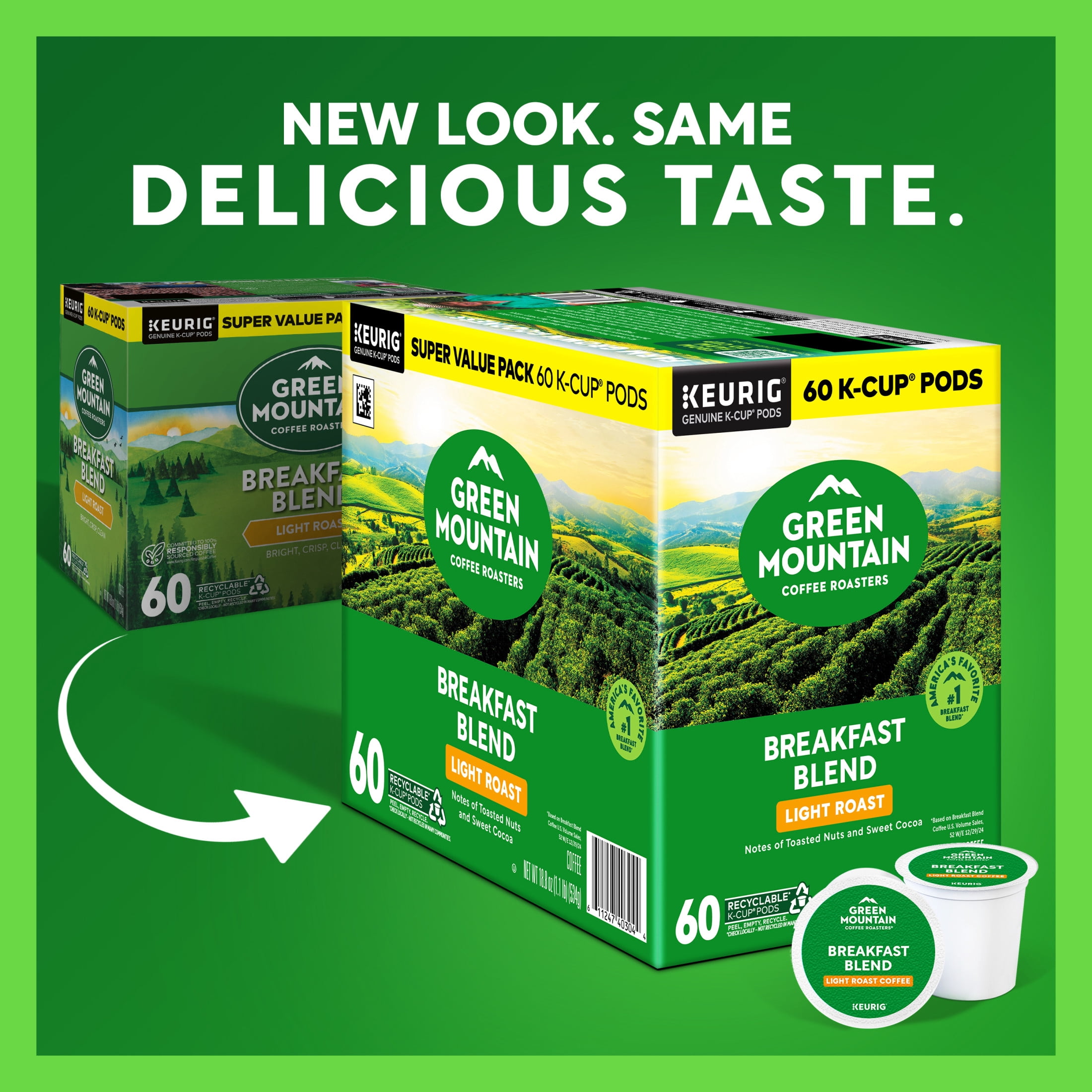Green Mountain Coffee Roasters, Breakfast Blend Light Roast K-Cup Coffee Pods, 60 Count