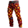 thumbnail image 3 of XIAONU Mens Polka Dot Check Print Pants Relaxed Full Length Belted Trousers Breathable Casual Street Bottoms, 3 of 5
