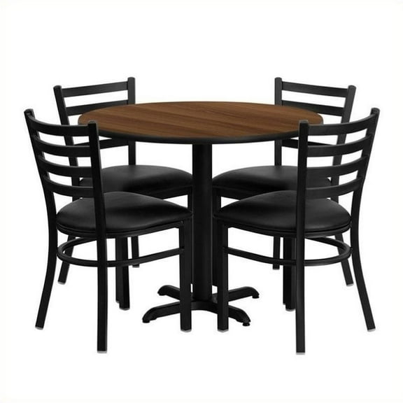Bowery Hill 5 Piece Round Laminate Table Set in Walnut and Black