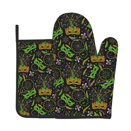 

Jgfou Carnival Mardi Gras3 Pattern Oven Mitts and Pot Holders Sets Heat Resistant Oven Mittens Soft Lining Extra Thicken Long Kitchen Cotton Oven Glove for Cooking
