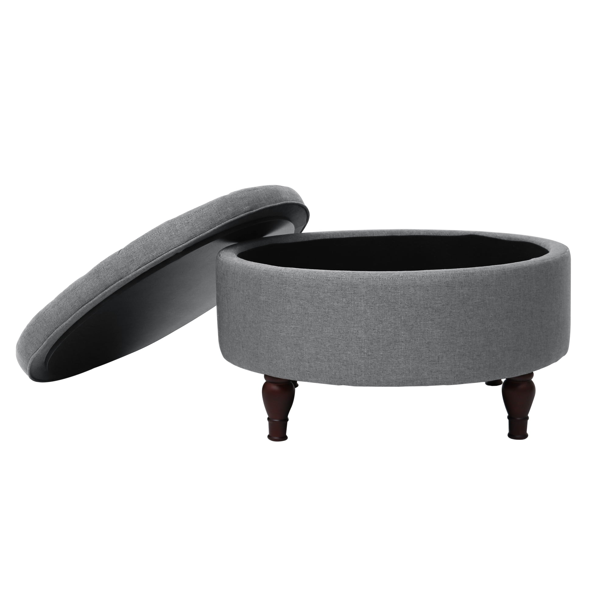Abble 32" Gray Fabric Tufted Round Storage Cocktail Ottoman