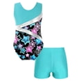 thumbnail image 2 of iixpin Kids Girls 2 Piece Dance Outfits Printed Gymnastic Leotard with Athletic Short Dancewear Tracksuit Swimsuit Blue Green 12, 2 of 7