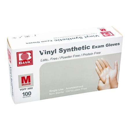Basic Vinyl Exam Glove Standard Cuff Length MEDIUM 09112876760 100 per Box
