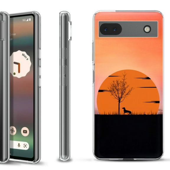 Slim-Fit Gel TPU Phone Case for Google Pixel 6a, by OneToughShield ® - Sunset Dachshund