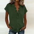 thumbnail image 6 of Dvprdro Womens Ruffle Collar Blouses Short Sleeve V Neck Cotton Linen Solid Tops Casual Summer Pullover Shirts, 6 of 6