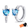 thumbnail image 1 of Pendientes de aro de plata de ley con piedras natales Silvora para mujer. Diamantes creados. Delicada joya de regalo para cumpleaños o Navidad, 1 of 8
