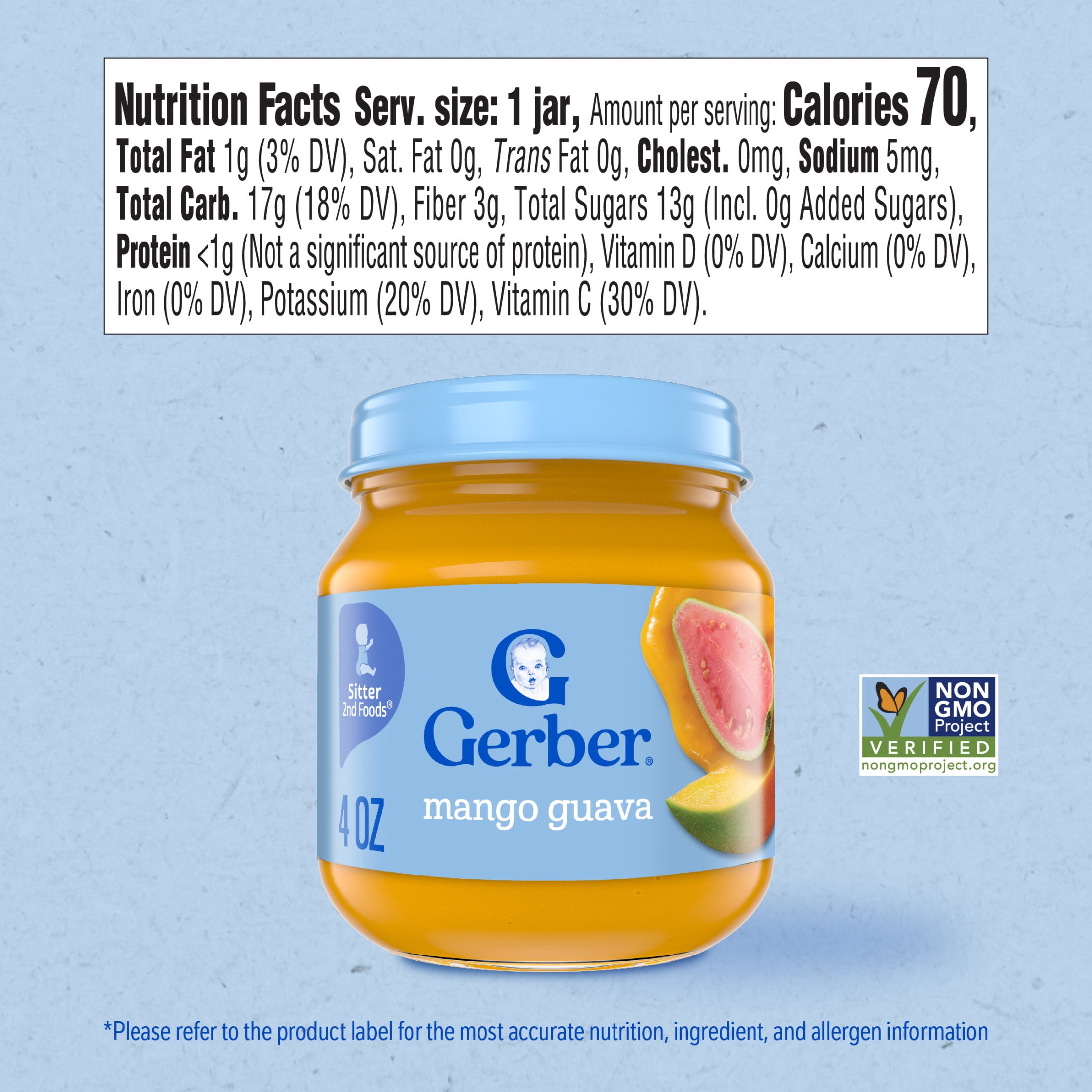 (3 pack) Gerber Stage 2 Baby Food, Mango Guava, Fruit Puree, Non-GMO, Baby Puree 4 oz