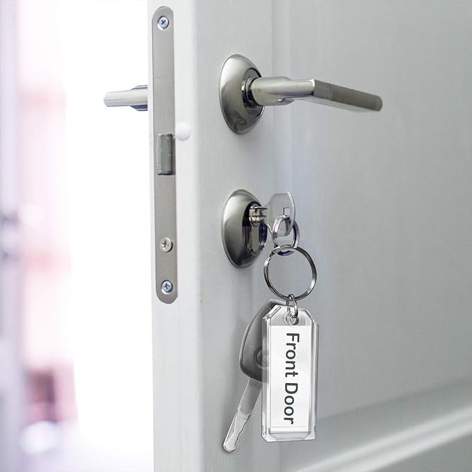Premium Key Tag 3" Clear Crystal Plastic with Label and Ring  (100 - Pack), Mage in Usa