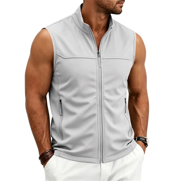 OIOLOYJM Men's Windproof Lightweight Golf Vest Zip Up Softshell Waterproof Hiking Runing Jacket Sleeveless Walking Sports Outerwear Light Gray L