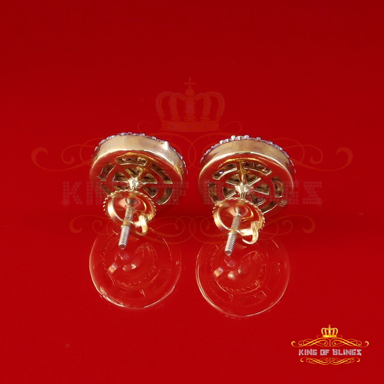 King of Bling's 925 Silver Yellow 1.50ct VVS D Pink Moissanite Round Men's/Women's Stud Earrings