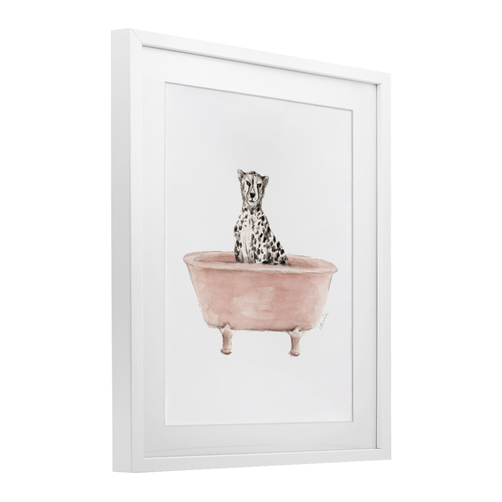 Stupell Industries Cheetah in Pink Tub White Framed Print Under Glass, design by Lanie Loreth