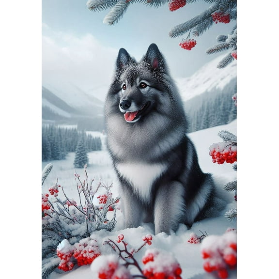 Norwegian Elkhound -  Best of Breed DCR Winter Berries Garden Flag