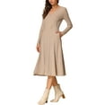 thumbnail image 4 of Vestidos de punto INSPIRE CHIC para mujer, vestido midi de canalé con manga larga, escote en V profundo, envolvente, corte A, talla M, color caqui, 4 of 5