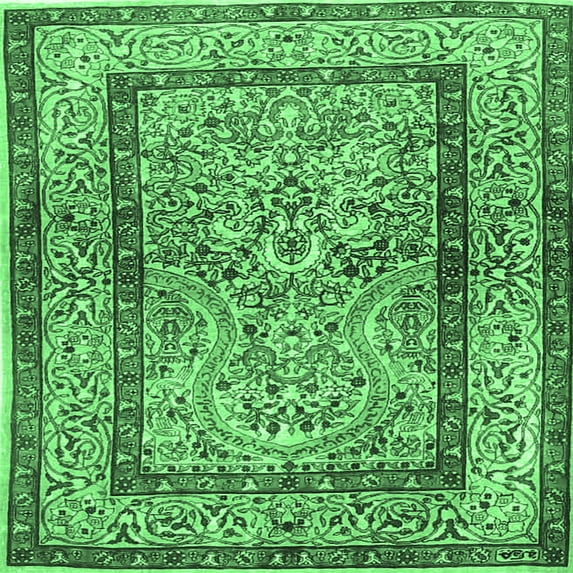 Ahgly Company Indoor Square Animal Emerald Green Traditional Area Rugs, 3' Square
