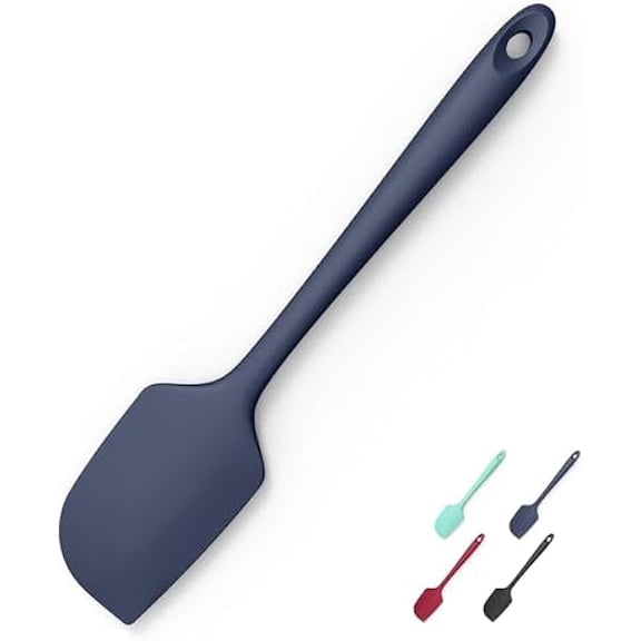 600°F Heat Resistant Silicone Spatula, High Temp Flexible Kitchen Rubber Bowl Scrapers Food Grade Seamless Baking Supplies Scratch-Proof for Scraping Non-Stick Pans (Navy Blue, 11.4in)