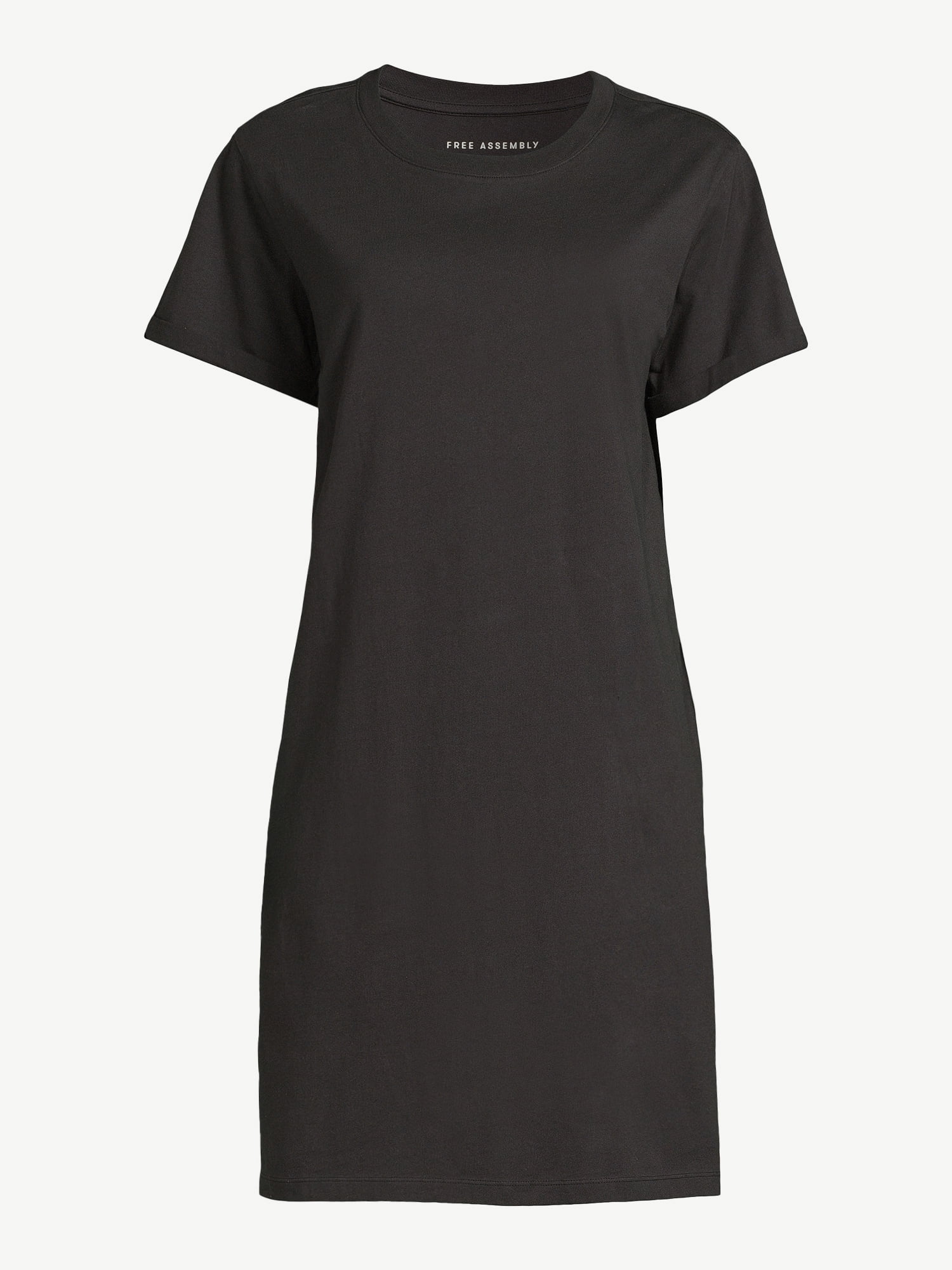 Free Assembly Women's Short Sleeve T-Shirt Dress with Cuffed Sleeves