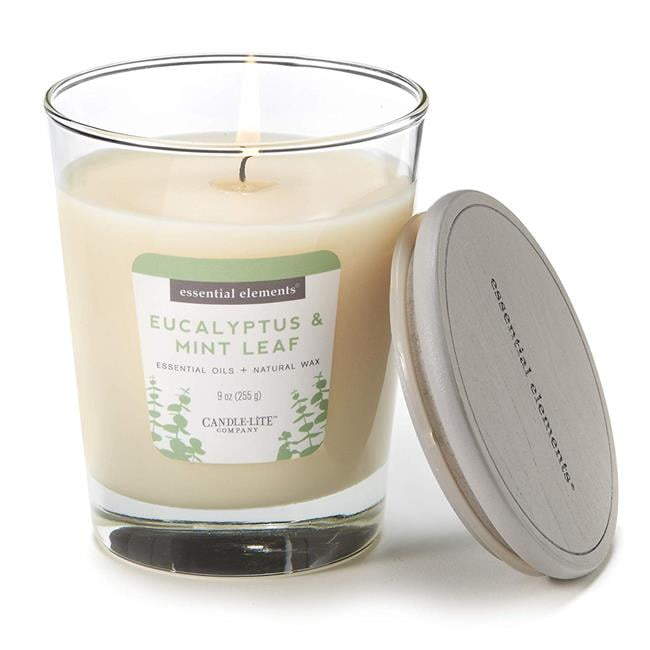 Candle Lite 251060 9 oz Eucalyptus & Mint Leaf Jar Candle with Gray