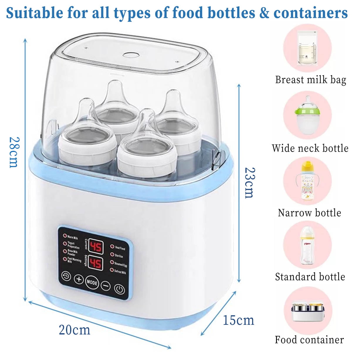 IFCOW Baby Bottle Warmer and Sterilizer, 8-in-1 Multifuntion Breast Milk Warmer and Sterilizer, LCD Display Accurate Temperature Adjustment & 24H Constant Mode, Fast Baby Food Heater for Twins, Blue