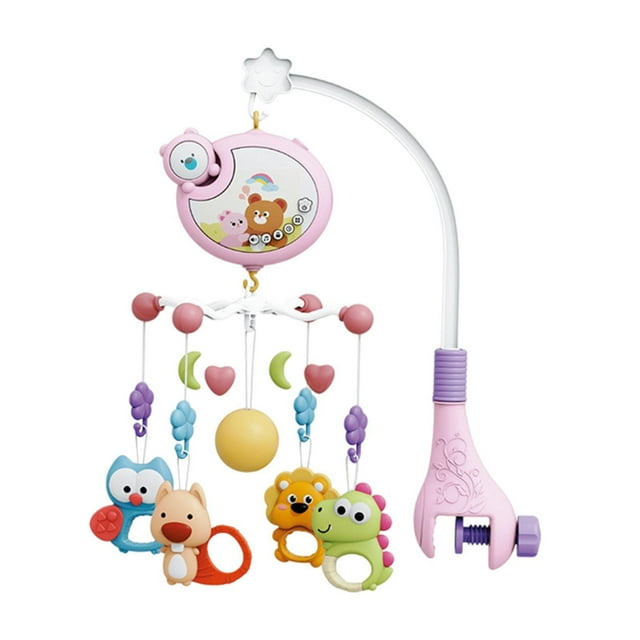Musical Crib Mobile colgando animales giratorios Rattles con música y luces dibujos animados de cuna de bebé sonajeros para recién nacidos Rosa