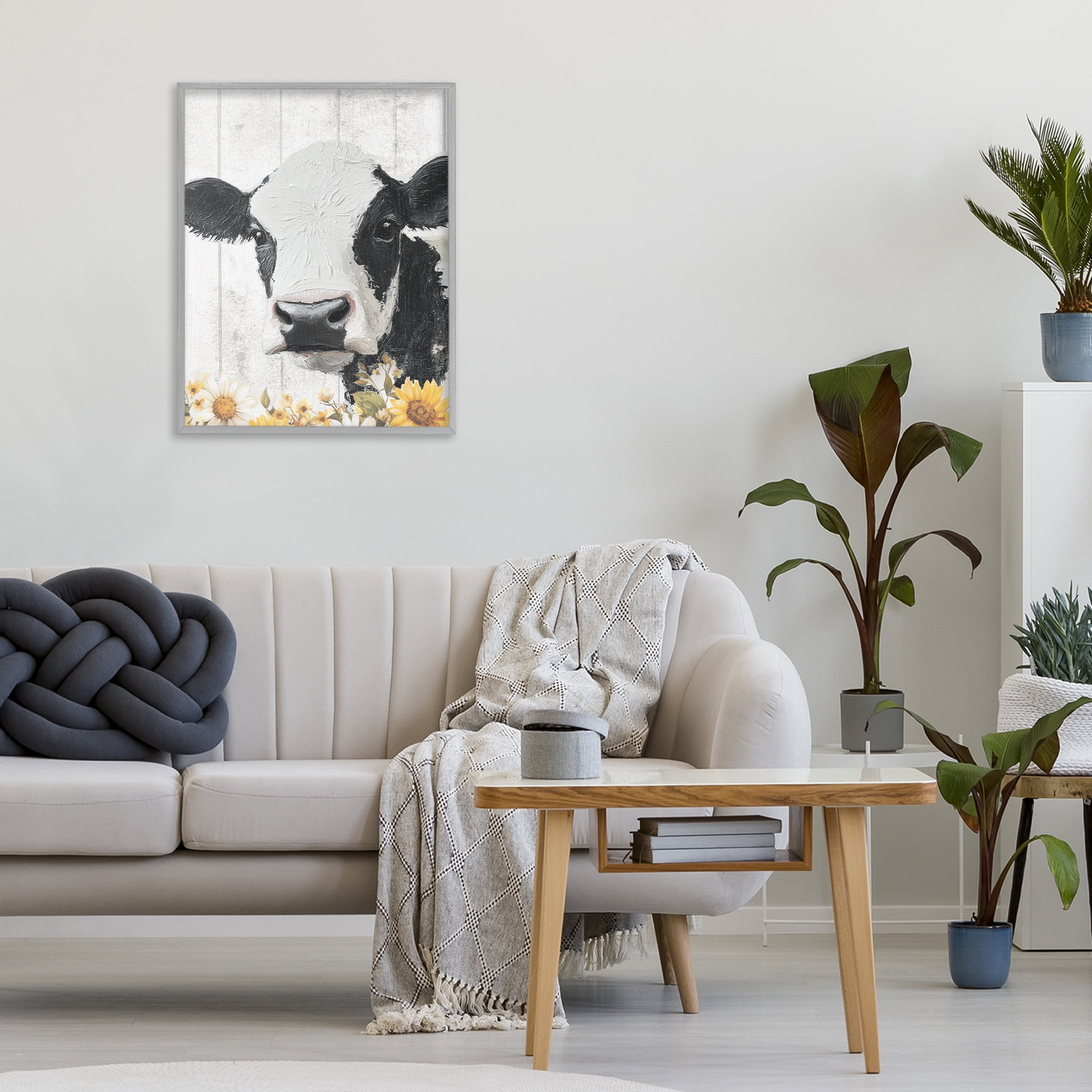 Stupell Industries Cow and Sunflowers Gray Framed Giclee Art, design by Christine Simpson Art