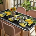 thumbnail image 3 of Yellow Lemon Table Cloths for 6 Foot Rectangle Tables, Summer Botanical Black White Checkered Patio Waterproof Elastic Fitted Tablecloths, Washable Rectangular Table Cover for Camping, 3 of 8