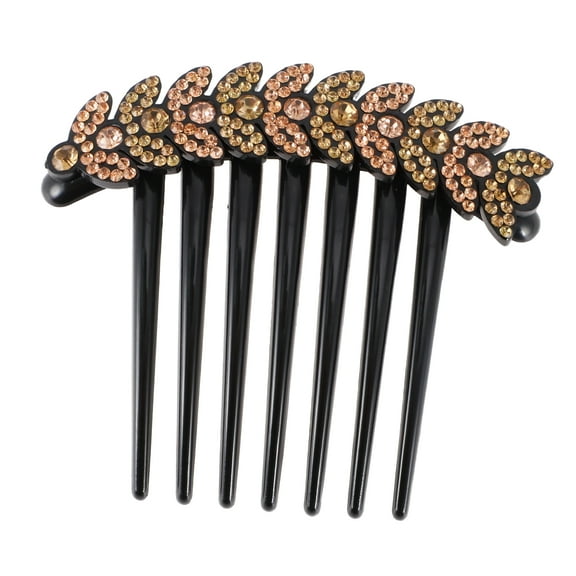 1 Pc Women Portable Hair Insert Comb for Straight Wavy Curly Hair Champagne Resin Rhinestone