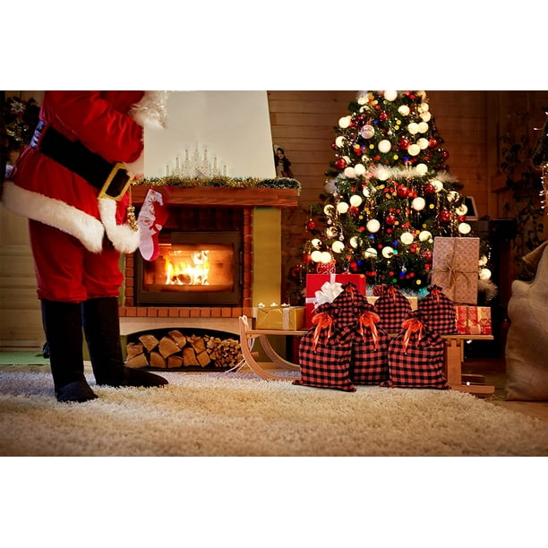 6 sacs-cadeaux en tissu de Noël Sac à cordon de serrage à carreaux