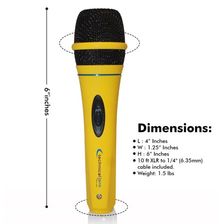 Set of 6 Professional Portable Microphone with Digital Processing, Steel Construction, Singing Machine, Wired Mic Included, XLR to 1/4, Yellow Karaoke DJ Wired Microphone Christmas Birthday Home Party