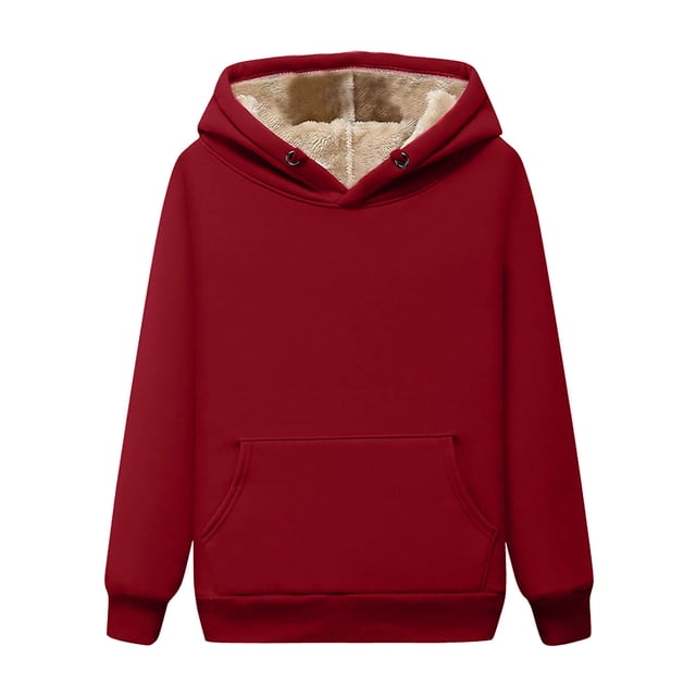 LUXUR Chandail pour Femmes à Manches Longues, Chandails à Capuchon en Molleton Sherpa Doublé, Chandail Décontracté, Chandails à Capuchon Unis, Rouge m