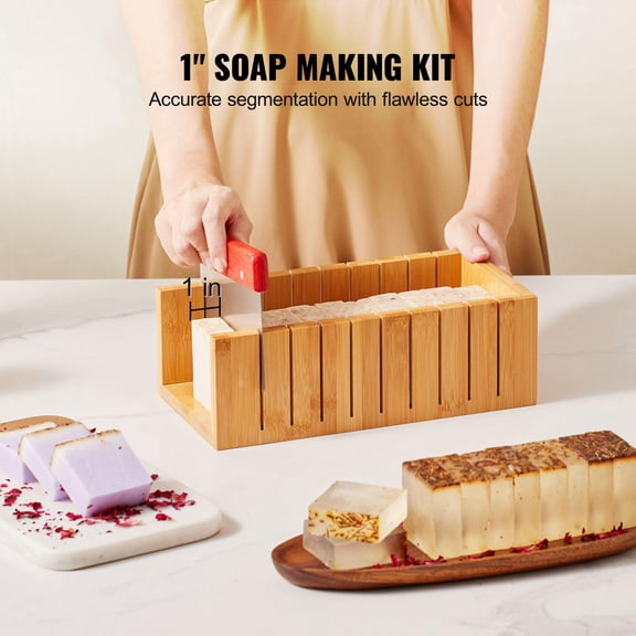 Soap Making Kit with Bamboo Box Silicone Mold Stainless Steel Cutter 100 Bags 105 Stickers DIY Supplies for Adults