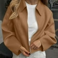 thumbnail image 5 of TKLPEHG Womens Cropped Peacoats Zip Up Short Casual Wool Jackets Solid Color Long Sleeve Coats Fall Outerwear (Brown,XL), 5 of 9