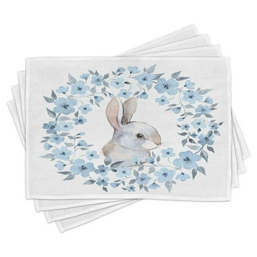 Ambesonne Country Place Mats Set of 4, Rabbit Portrait, Standard Size, Blue Grey White