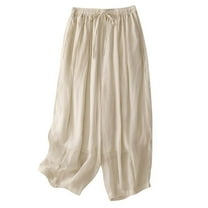 Pleated Pants for Women Women's Boho Style Pants, Drawstring Elastic Waist Layer Casual Loose Wide Leg Trousers for Summer Yoga and Beach Vacation Women's Plus