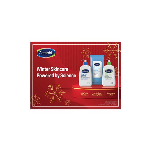 Cetaphil Winter Essentials Skin Care Set, Gentle Skin Cleansing Cloth Face Wipes 25 Count, Daily Facial Cleanser 8oz, Moisturizing Face & Body Lotion 8oz, Suitable for Sensitive Skin