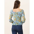 thumbnail image 3 of Top floral fruncido para mujer elegante blusa de manga larga con cuello cuadrado Azul Claro M, 3 of 5