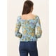 thumbnail image 3 of Top floral fruncido Allegra K blusa de Manga larga con Cuello Cuadrado Azul Claro XS, 3 of 5