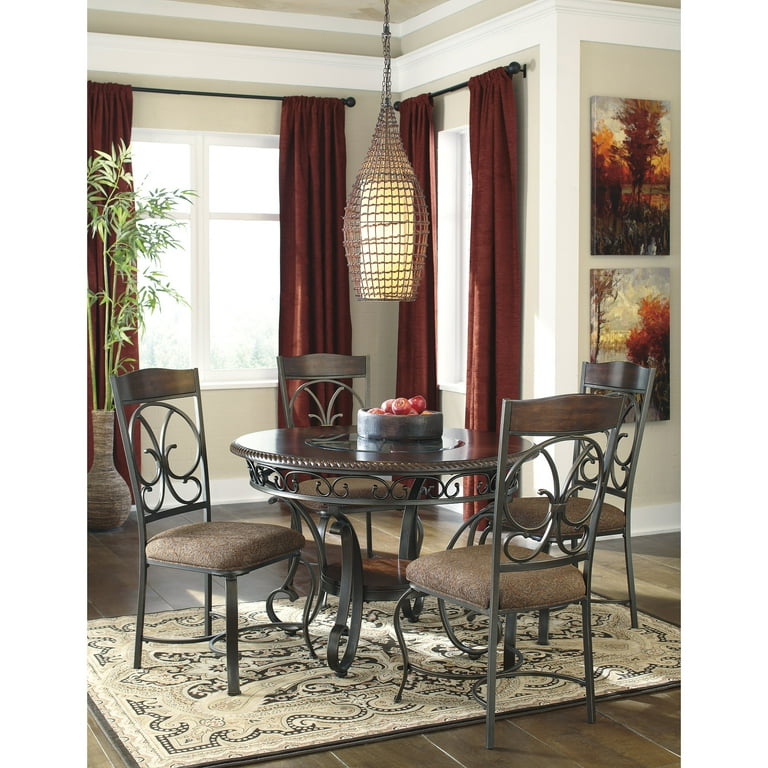 Signature Design by Ashley Glambrey Old World Round Glass Top Dining Table Brown