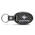 thumbnail image 1 of Ford Mustang Tri-Bar Real Carbon Fiber Oval Shape Black Leather Strap Key Chain, 1 of 6