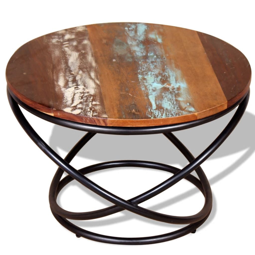 Kepooman 23.6" Modern Solid Reclaimed Wood Foundry Side Accent Table for Living Room Bedroom, Multi-color