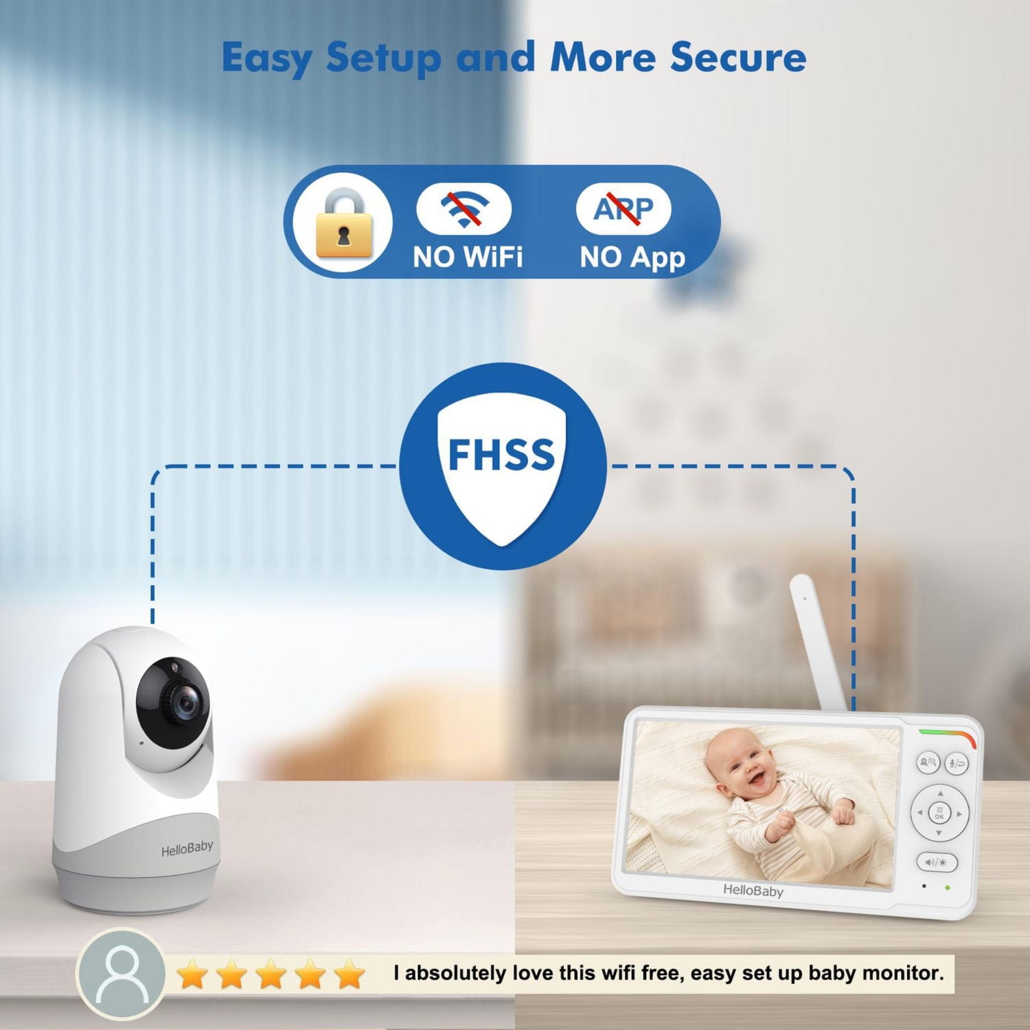 HelloBaby 6.0" LCD Wireless Video Baby Monitor, 4000mAh Rechargeable Battery, Remote Pan-Tilt-Zoom