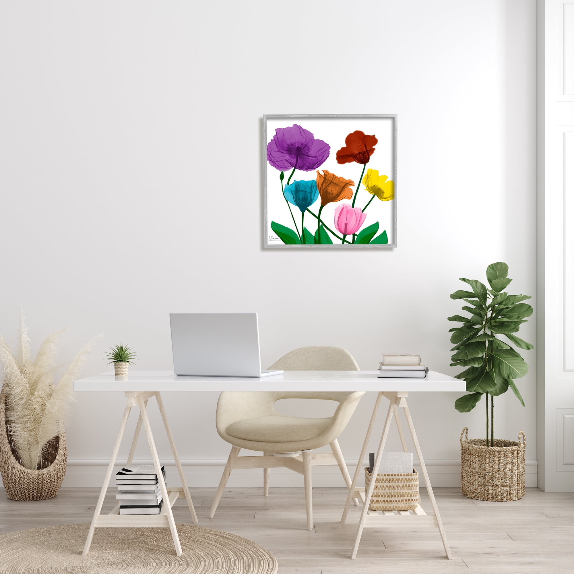 Stupell Industries Bold Summer Blooming Florals Translucent Rainbow Flowers Botanical & Floral Photography Gray Framed Art Print Wall Art, 24 x 24