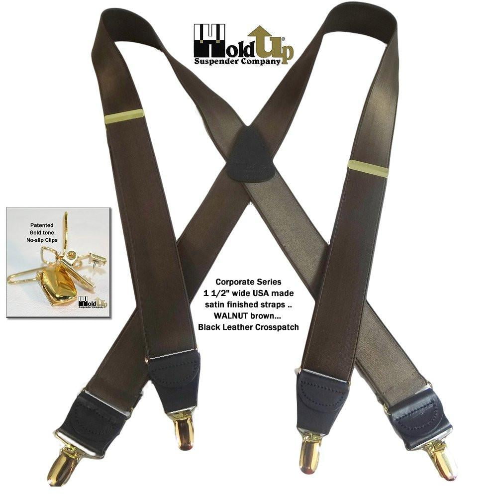 Holdup Suspender HoldUps 1 1/2" Walnut Brown Satin Finish Suspenders