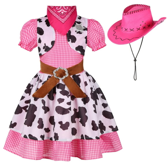 Disfraz de vaquera Nuehoryu para niñas con sombrero para Halloween de 9 a 10 años