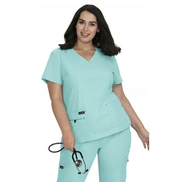 koi Basics Becca Women's 4-Pocket Stretch Scrub Top Becca Top Fresh Mint L